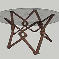 Modern Coffee Table With Round Glass Top And Red Wooden Crossed Legs Design