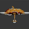 Yellow Red Striped Smart Drone with Four Rotors and Modern Aerodynamic Design
