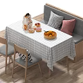 Public Chairs And Banquette Seating In Cozy Room With Checkered Tablecloth Oranges And Pillows