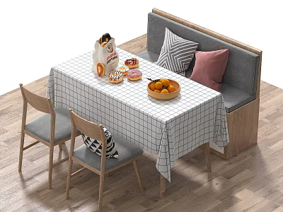 Public Chairs And Banquette Seating In Cozy Room With Checkered Tablecloth Oranges And Pillows 3d model