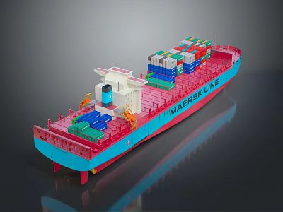 Red And Blue Cargo Ship Carrying Containers For Maersk Line 3d model