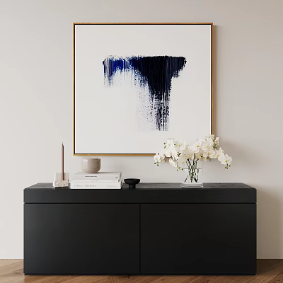 Abstract Painting In Modern Interior With Black Cabinet And Flowers 3d model Abstract Painting In Modern Interior With Black Cabinet And Flowers 3d model
