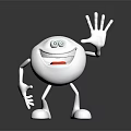 Cartoon White Character With Smiling Face Green Eyes Red Mouth Waving Hand On Black Surface