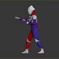Ultraman Inspired Hero In Red Blue Purple Bodysuit Glowing Eyes Chest Timer Dynamic Fighting Stance