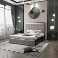 Modern Double Bed with Storage Upholstered Headboard by Sea View Window Decorative Mirror and Rug