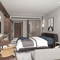 Modern Hotel Guest Room With King Bed Sofa TV Decorative Painting And Area Rug