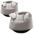 Modern Single Sofa Collection With Round Design And Patterned Decorative Pillows 3d model