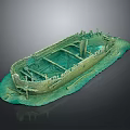 Ancient Shipwreck Model With Clear Hull Structure Green Base And Rusted Texture