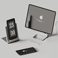 Apple MacBook On Stand With Digital Clock Mobile Phone And Stylus Pen