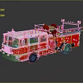 Red and White Fire Truck with Ladder Emergency Lights and Firefighting Equipment