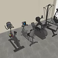 Modern Gym Fitness Equipment Arranged in Bright Room with Large Windows