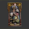Decorative Sculpture Figure With Turban Bearded Face Lantern Teapot And Ornate Frame