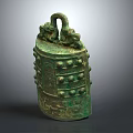 Ancient Bronze Bell Musical Instrument With Two Animal Shaped Decorations And Protruding Dot Patterns
