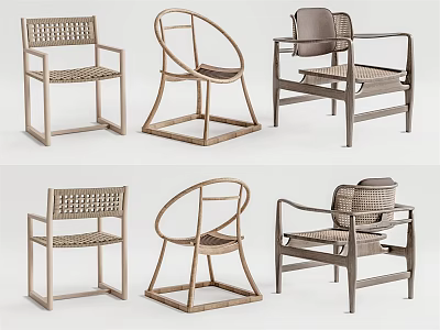 Modern Leisure Chairs With Wooden Frame And Woven Seat Back Various Designs 3d model