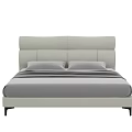 Contemporary Double Bed With Beige Upholstered Headboard Gray Mattress And Black Legs