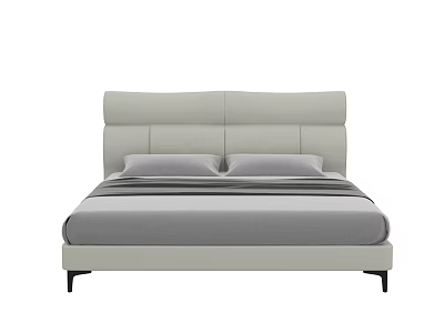 Contemporary Double Bed With Beige Upholstered Headboard Gray Mattress And Black Legs 3d model
