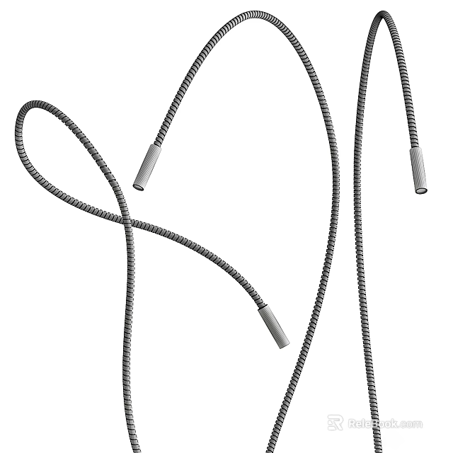 Floor Lamp with Flexible Gray Braided Cable and Curved Design 3d model 