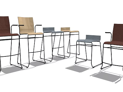 Stylish Modern Bar Stools With Metal Frames And Various Colored Seats 3d model