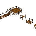 Wooden Outdoor Scenic Structures With Boardwalk Platform Staircases And Chairs