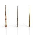 Three Handcrafted Wooden Magic Wands With Intricate Carvings And Unique Designs