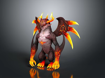 Game Movie Character Fire Dragon Creature With Flaming Wings And Glowing Claws 3d model