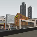 Vibrant Commercial Street With Mixed Architectural Styles Shops High Rise Buildings And Pedestrians