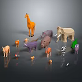 Various Colorful Low Poly Animal Figurines Including Giraffe Elephant Zebra And Rhino