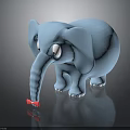 Blue Elephant Toy With Large Ears White Eyes And Red Bow On Black Background