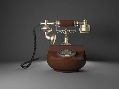 Classic Vintage Telephone With Wooden Base Rotary Dial Metal Cord And Retro Style 3d model
