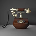 Classic Vintage Telephone With Wooden Base Rotary Dial Metal Cord And Retro Style