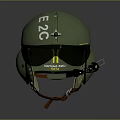 Green US Captain Military Helmet With Goggles Headphones And Star Emblem