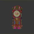 Vintage Red Wall Clock With Ornate Wooden Frame And Gold Accents