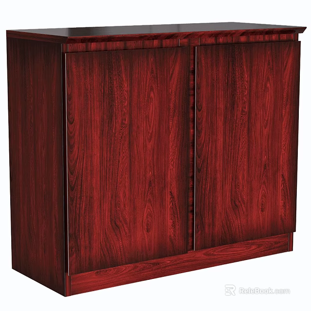 Classic Red Wood Entryway Cabinet and Side Cabinet with Double Door Storage Design 3d model 