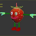 Cartoon Strawberry Character With Green Leaves Red Body Arms And Legs Big Eyes