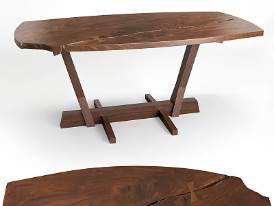 Wooden Dining Table With Live Edge Top And Crossed Wooden Base Showcasing Natural Wood Grain 3d model