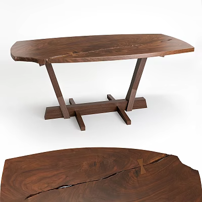 Wooden Dining Table With Live Edge Top And Crossed Wooden Base Showcasing Natural Wood Grain 3d model