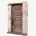 Traditional Building Exterior Wall with Intricate Carved Wooden Door and Rough Texture