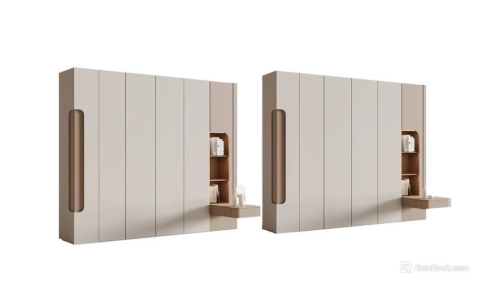 Modern Minimalist Wardrobe Design With Light Wood Finish Open Shelves And Long Handles 3d model 