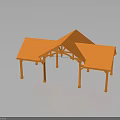 Outdoor Architectural Structure Featuring Multiple Orange Tiled Roofs Wooden Frame And Supporting Pillars