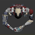 Mechanical Robot Character With Red Silver Body And Black Head Standing Pose