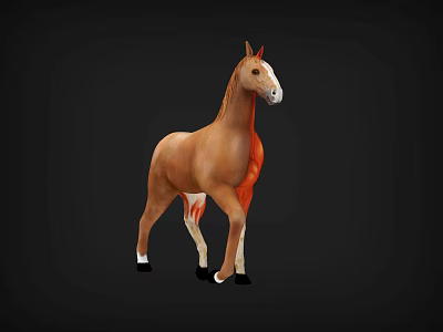 Detailed Brown Horse With White Markings In Standing Pose On Dark Background 3d model