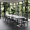Modern Meeting Room Interior With Long Table Black Chairs Laptop And Green Balcony View