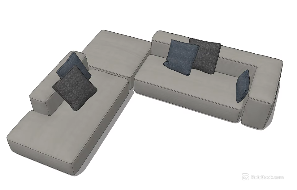 Modern Light Gray Sectional Sofa With Dark Cushions For Living Space 3d model