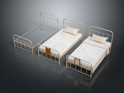 Simple Design Double Bed With Metal Frame And White Mattress 3d model