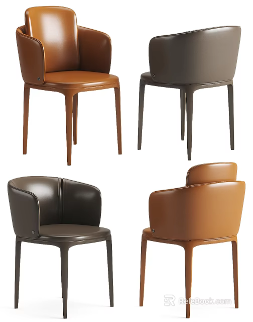 Modern Leisure Chairs With Brown And Black Leather Upholstery For Stylish Home Living Room 3d model 