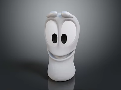 Cute White Cartoon Game Movie Character With Big Black Eyes Smiling Expression And Friendly Face 3d model