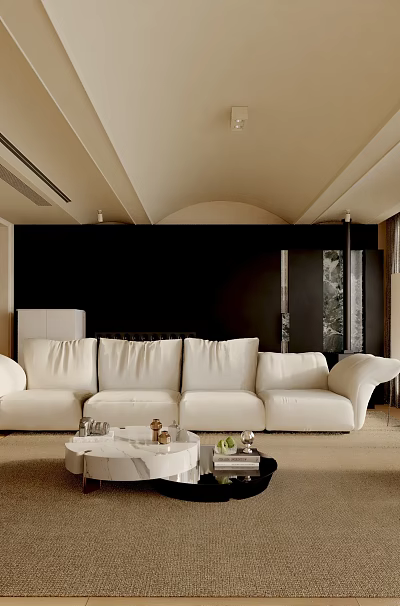 Modern Living Room Interior Design With White Sofa Coffee Table Armchair And Window Blinds 3d model