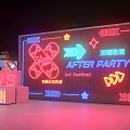 Vibrant Neon Decorated After Party Scene With Art Festival Signs Arrows And Stars