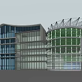 Modern Office Building Featuring Glass Facade Curved Structure And Greenery Integration