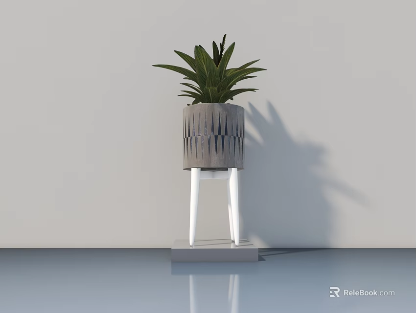 Indoor Potted Bonsai Plant With Textured Gray Pot On White Stand 3d model 